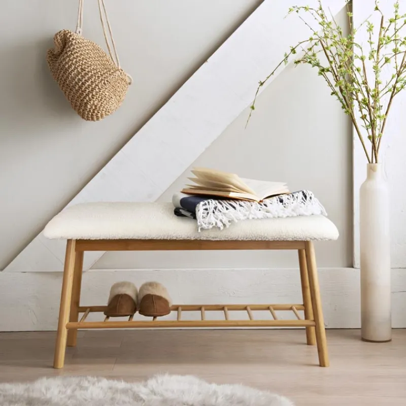 New Banc bambou finition sherpa Rangement