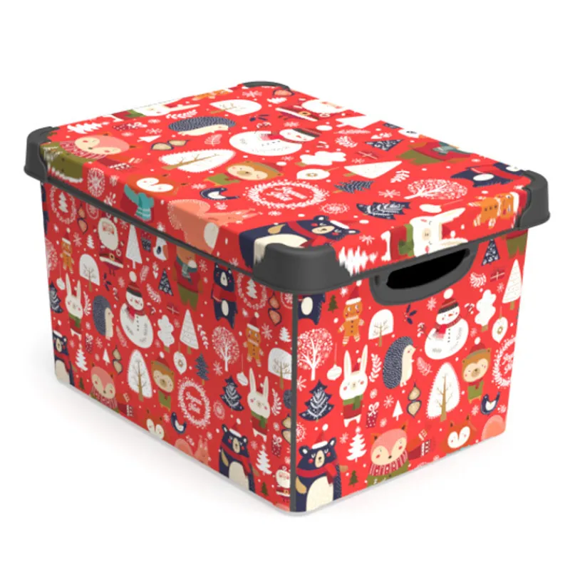New Boite decoree de noel 17l rouge Rangement