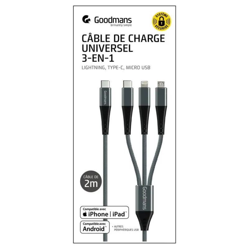 Hot Cable type c 3 en 1 2 m Audio, Téléphonie