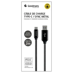 Cable usb a to type c 2 m metal Audio, Téléphonie