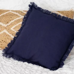 Hot Coussin a franges 45x45cm indigo Décoration Textile·Coussin, Housse De Coussin