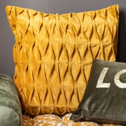 New Coussin plis 40x40cm ocre Décoration Textile·Coussin, Housse De Coussin