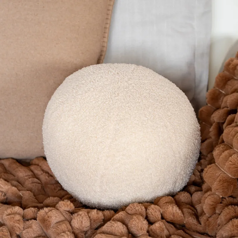 New Coussin rond bouclette beige d25 Décoration Textile·Coussin, Housse De Coussin