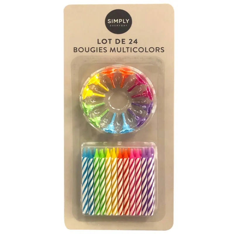 Outlet Lot de 24 bougies multicolors Décoration Et Cotillons|Vaisselle, Déco Festive·Décoration Et Cotillons