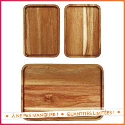New Lot de 3 plateaux en acacia Vaisselle, Art De La Table·Accessoires De Table