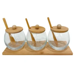 Lot de 3 pots verre avec support Boîte, Rangement