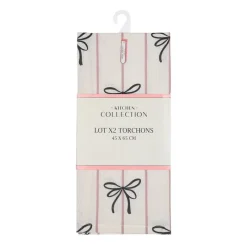 Hot Lot de 2 tochons raye avec noeud Linge De Table, Cuisine·Torchon
