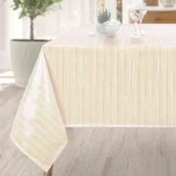 New Nappe shiny raye dore 140x300cm Linge De Table, Cuisine·Nappe