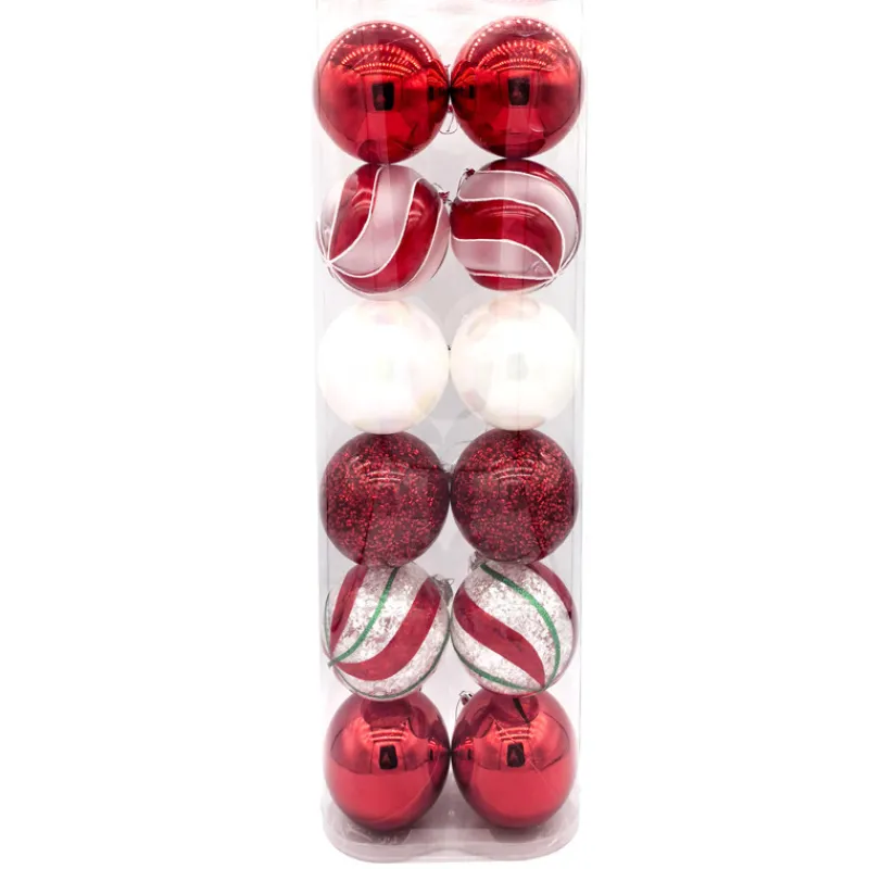 Clearance Pack de 12 boules 10cm rouge can Décoration De Sapin