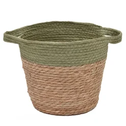 Outlet Panier tresse nature/vert h22cm Rangement Décoratif