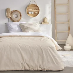 Hot Parure bicolore 240x220 blanc be Linge De Lit·Parure De Lit, Housse De Couette