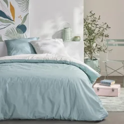 Sale Parure bicolore 240x220 bleue Linge De Lit·Parure De Lit, Housse De Couette