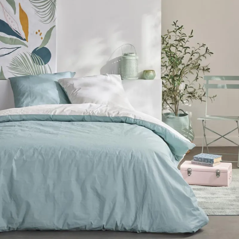 Sale Parure bicolore 240x220 bleue Linge De Lit·Parure De Lit, Housse De Couette