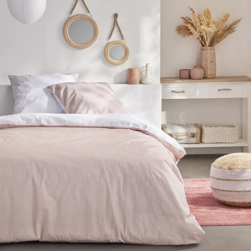 New Parure bicolore 240x220 rose Linge De Lit·Parure De Lit, Housse De Couette