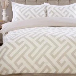 Discount Parure 200x200 geo beige piping Linge De Lit·Parure De Lit, Housse De Couette