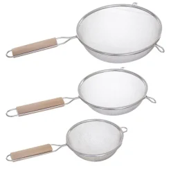 Discount Passoire inox poignee bois x3 Ustensiles, Accessoire De Cuisine