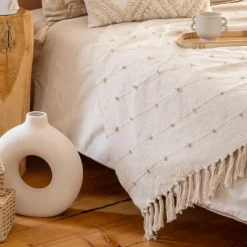Sale Plaid coton franges 130x170cm Décoration Textile·Plaid