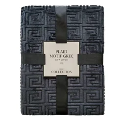 Outlet Plaid motif grec 150x200cm noir Décoration Textile·Plaid