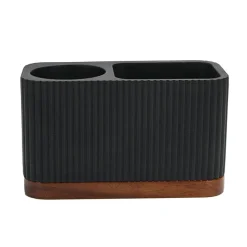 Clearance Pot a brosse a dents noir/bois Accessoire Salle De Bain