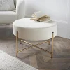Pouf velours sur pieds metal dor Salon