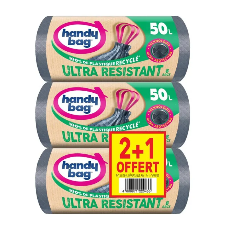 Outlet Sacs poubelle 50l x8 poignees Alu, Film, Sac Poubelle