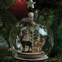 Scene de noel en bois en verre l Décoration De Sapin