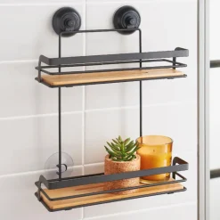 Serviteur 2 niveaux bambou/metal Accessoire Salle De Bain