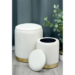 Outlet Set 2 poufs velours beige Rangement Décoratif