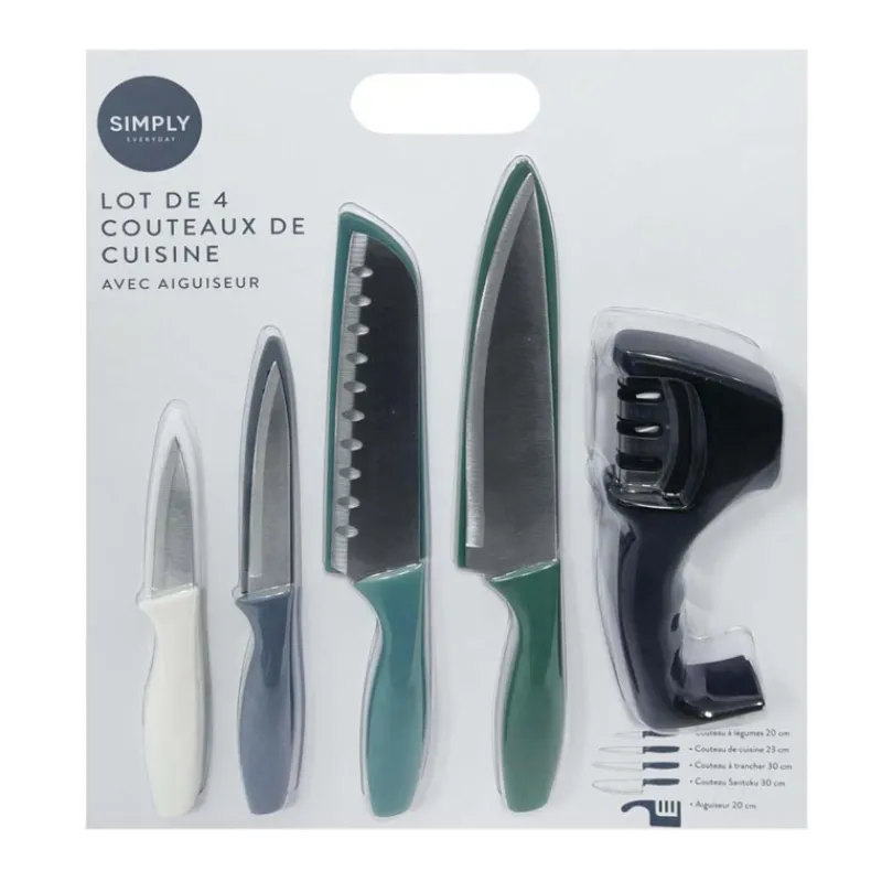 Set de 4 couteaux + aiguiseur Vaisselle, Art De La Table·Couverts, Ménagère