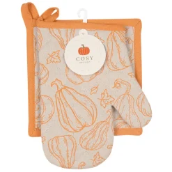 Set manique et gant ochre/ecru Linge De Table, Cuisine·Tablier, Gant, Manique