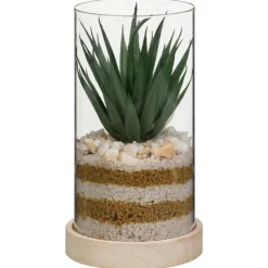 New Succulente pot verre & bois Fleur, Plante Artificielle