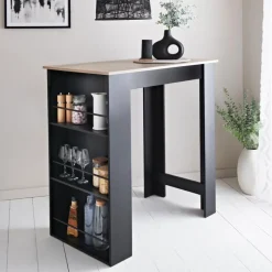 Sale Table ilot noir et effet bois Cuisine, Salle À Manger