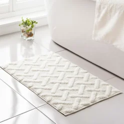 Clearance Tapis de bain croisillons ecru Linge De Toilette, Plage·Tapis De Bain