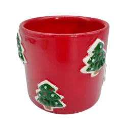 Outlet Vase rouge avec sapins h13cm Décoration